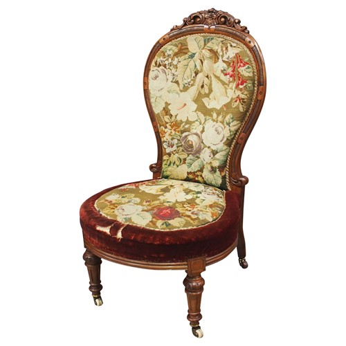 Victorian Upholstered Walnut Ladies Chair