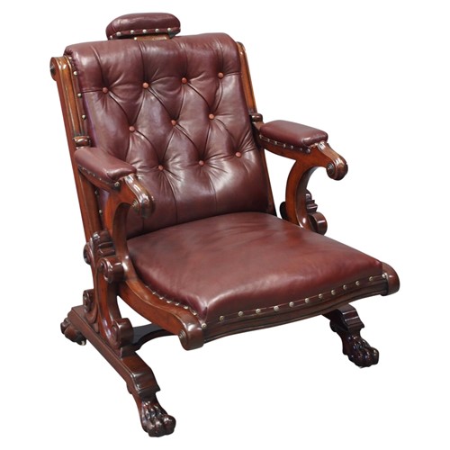 William IV Mahogany and Burgundy Leather Armchair