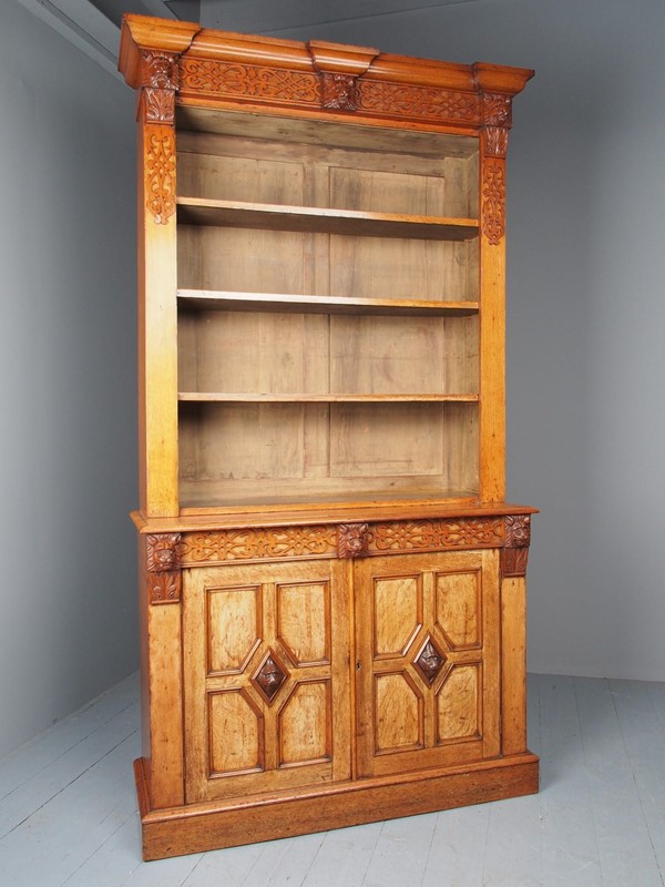 Antique Victorian Golden Oak Open Bookcase-georgian-antiques-3-main-637564124160604082.JPG