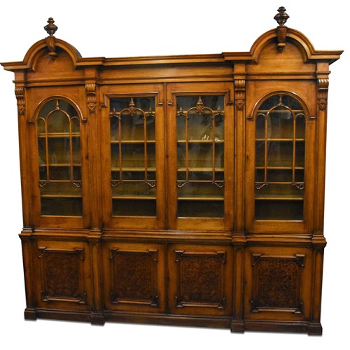 Monumental Mid-Victorian Carved Cabinet Bookcase
