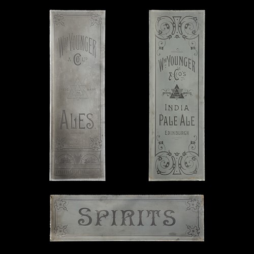 3 Victorian Frosted Glass Advertising Panels