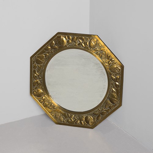 Arts & Crafts Brass Embossed Mirror