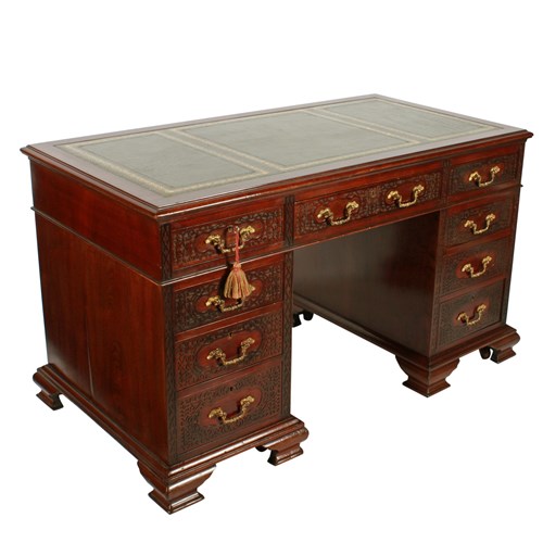Chippendale-Style Mahogany Pedestal Desk By ‘James Shoolbred & Co’