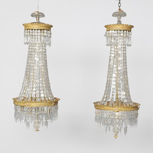 Pair Of Quality Crystal And Brass Chandeliers