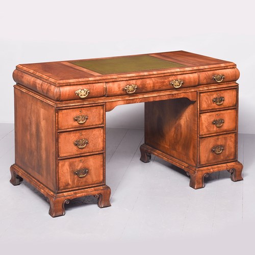 Early Georgian-Style Walnut Freestanding Kneehole Writing Desk