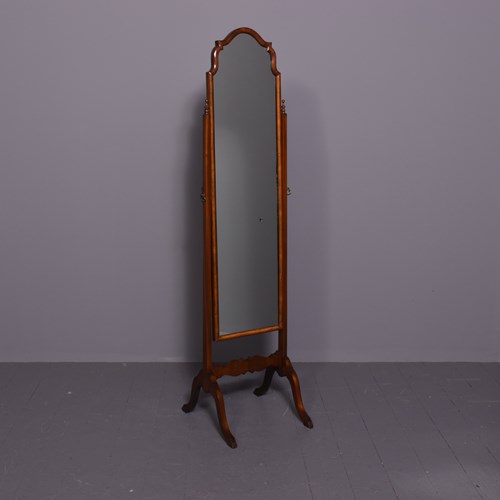 Neat- Sized Queen Anne-Style Mahogany Cheval Mirror.