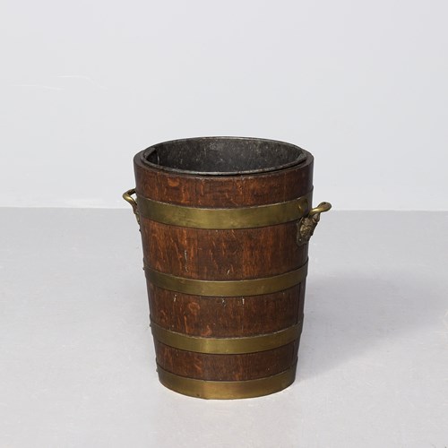 Mid-Victorian Brass-Bound Crosscut Oak Stickstand With Lovely Figuring