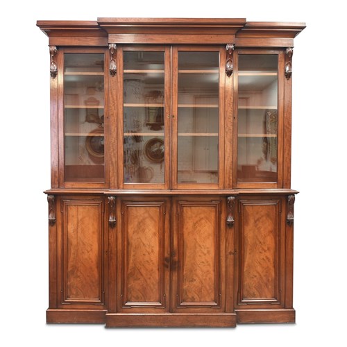 Early Victorian Mahogany Four Door Breakfront Cabinet Bookcase