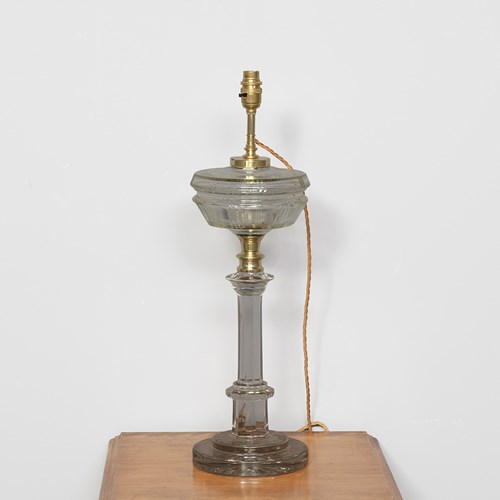 A Converted Victorian Brass & Glass Oil Lamp 