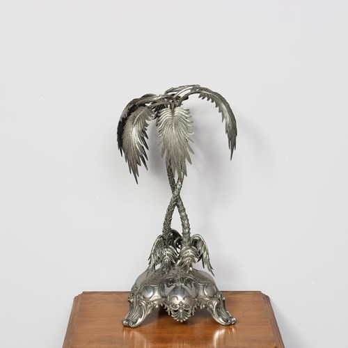 A Large Electro-Plated Nickel Silver Centre Piece In The Form Of Palm Trees