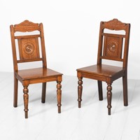 Pair of Late 19th Century Carved Oak Hall Chairs