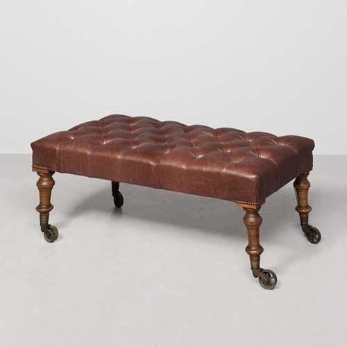 Large Leather Upholstered Center Stool