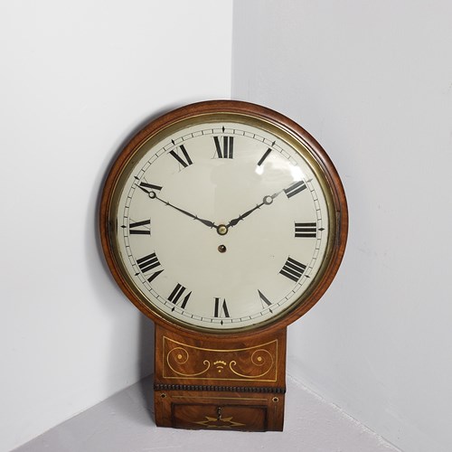 Large Mahogany And Brass Inlaid Fusee Wall Clock 