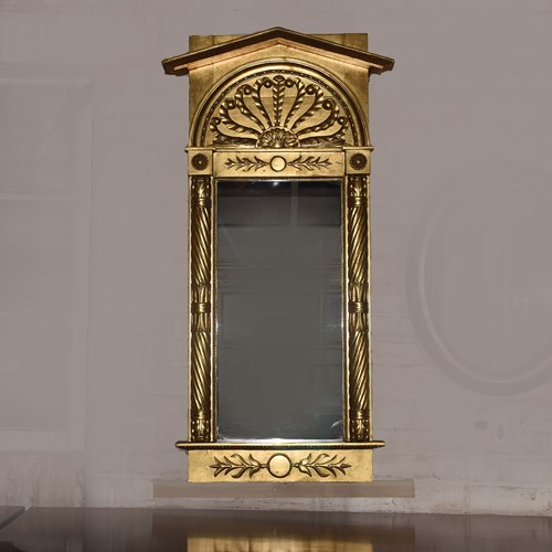 William IV Mirror With A Stylish Carved And Gilded Architectural Pediment