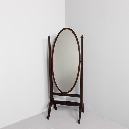 Tall, Quality Mahogany Chippendale Style Cheval Mirror