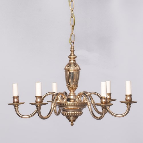 Pair Of Brass Six Arm Chandeliers