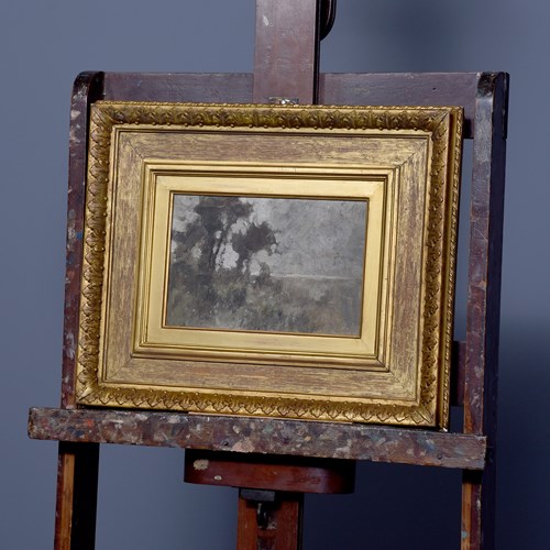 Oil Painting Of A Country Scheme In Stylish Gilded Oak Frame