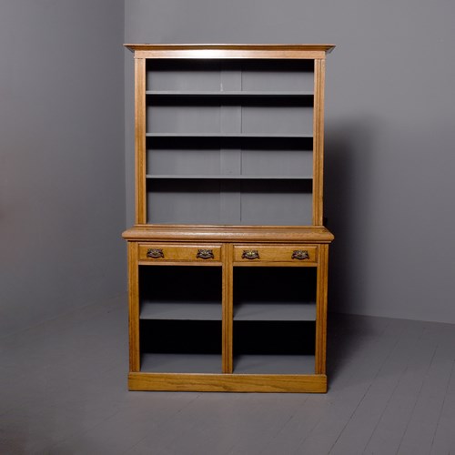 Oak Two-Part Open Bookcase