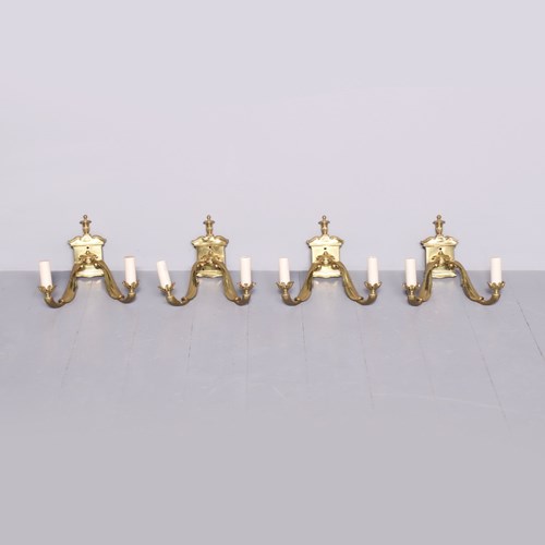 Set Of 4 Cast Brass Adam Style Wall Sconces