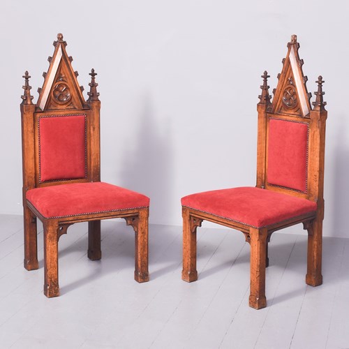 Pair Of Victorian High Gothic Style Side Chairs 
