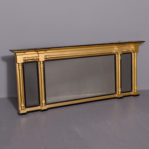 Neat-Sized Regency Gilt Overmantel Beveled-Edge Mirror
