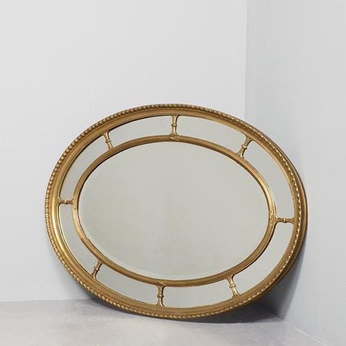 Large Gilded Adam Style Oval Compartmental Mirror