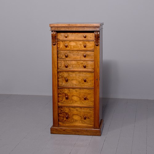 Quality Mid-Victorian Figured Walnut Wellington Secretaire Chest