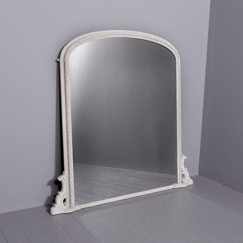 Mid Victorian Grey Painted & Gesso Overmantel Mirror