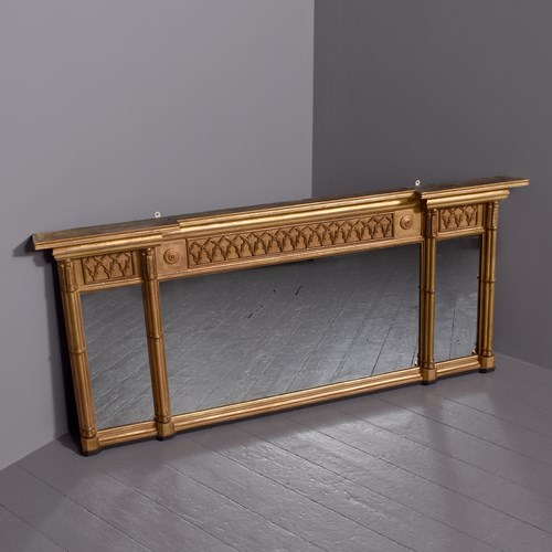 Regency Carved And Gilded Tryptic Overmantel Mirror