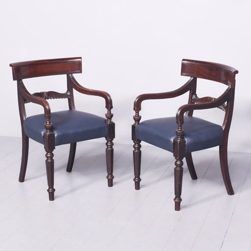 Stylish Pair Of Georgian Irish Mahogany Elbow Chairs