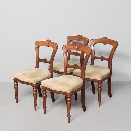 Set Of 4 Quality Mahogany, Late-Victorian Serpentine-Front Dining Chairs.