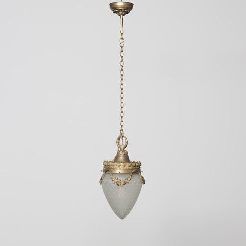  Frosted Glass And Brass-Mounted Ceiling Lamp