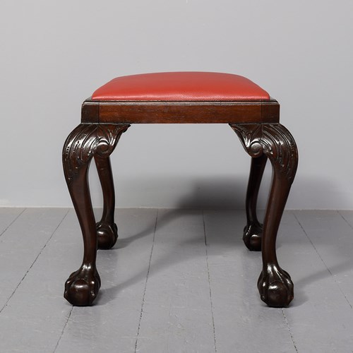 19Th Century Georgian-Style Carved Mahogany Cabriole Leg Stool