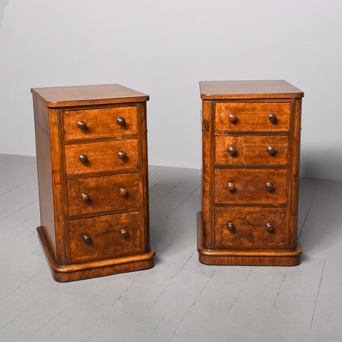 Pair Of Large Burr-Walnut Bedside Pedestals