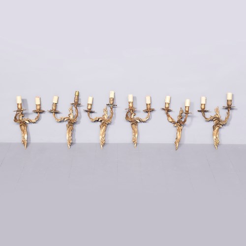 Set Of 6 Cast Brass Wall Sconces