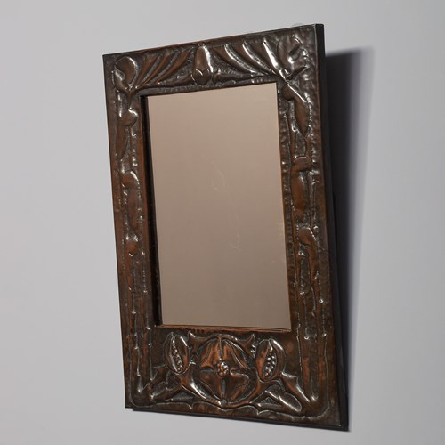 Stylish Planished & Embossed Art Nouveau Mirror