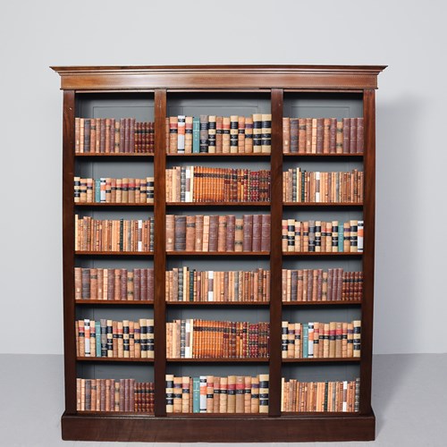 Late Victorian, Inlaid Mahogany, Sheraton-Style Three-Section Open Bookcase