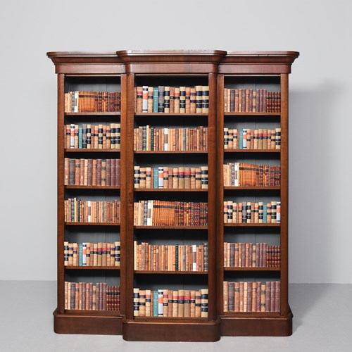 Mid-Victorian Breakfront Mahogany, Three-Section Open Bookcase With Clean Lines 