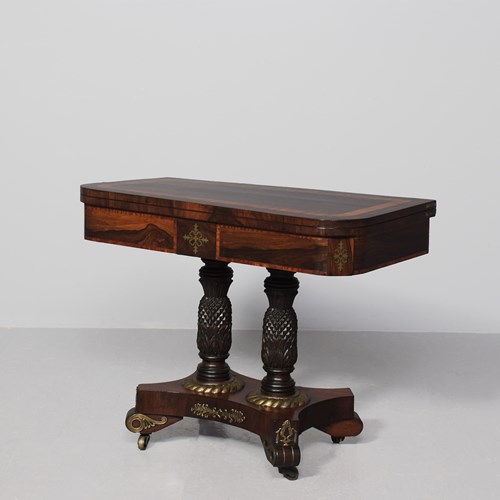 Regency Brass And Satinwood-Inlaid Rosewood Games Table