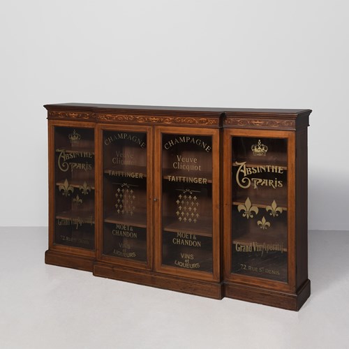 Late Victorian Inlaid Mahogany Sheraton-Style 4 Door Breakfront Bookcase 