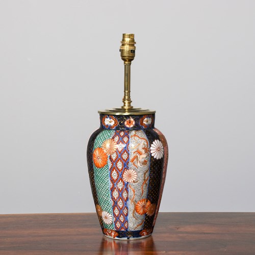 Unusual, Decorative Fluted Imari Vase Converted To A Lamp