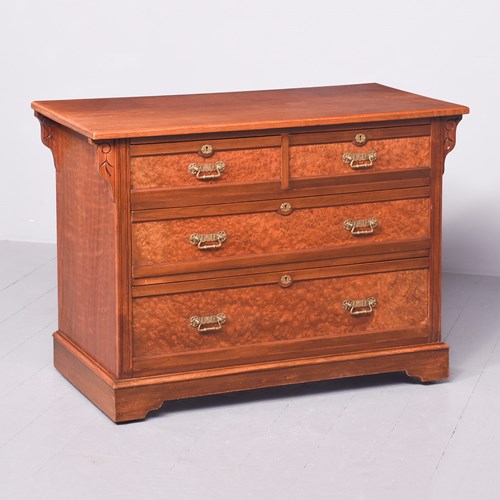 Unusual Birds Eye Maple And Walnut Neat-Sized Arts And Crafts Chest Of Drawers