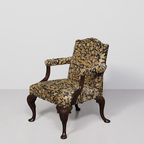 19Th Century Gainsborough-Style Mahogany-Framed, Upholstered Armchair
