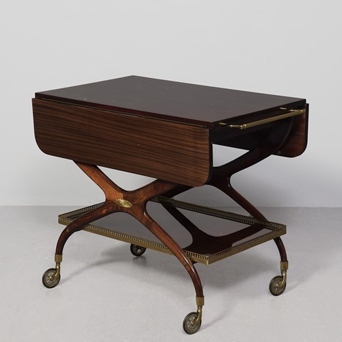 Retro Mahogany And Brass Two-Tier Trolley