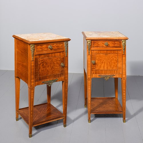 Pair Of French Marble-Topped Bedside Pedestals