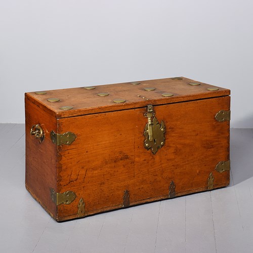 Impressive Dutch Brass-Mounted Colonial Teak Trunk