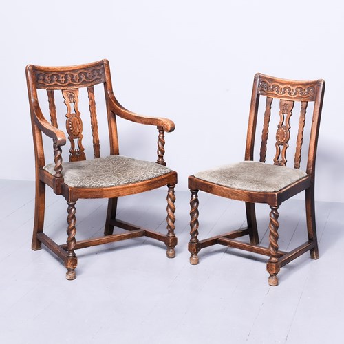 Set Of 8 Solid Oak Dining Chairs