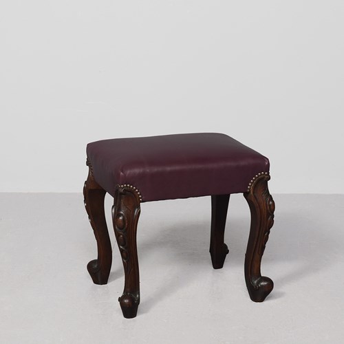 William IV Leather Upholstered, Carved Mahogany Scottish Stool