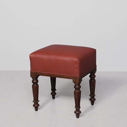 Leather-Upholstered William IV Stool With A Deep Seat On Turned Legs 