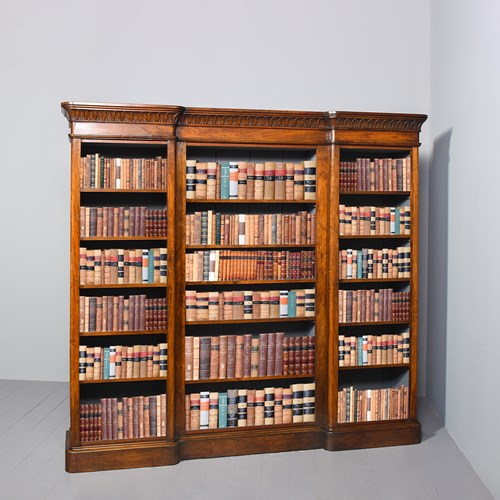 Attractive, Victorian Figured-Walnut, Tall Three-Section, Open Bookcase.